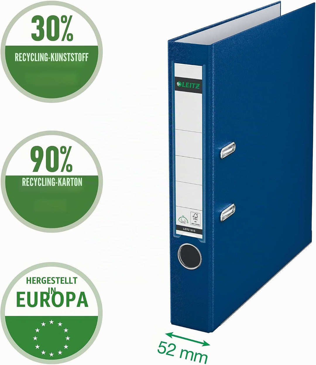 Leitz Qualitäts-Ordner 180° Plastik, 3er Pack, das Original, DIN A4 Aktenordner 5 cm schmal, 90% Rec