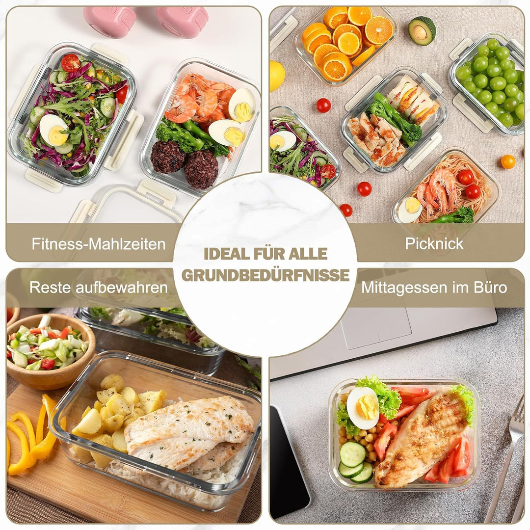 YASHE Glasbehälter mit Deckel, 10 Teile Stapelbar & Luftdicht Meal Prep Boxen Glas für Spülmaschine,