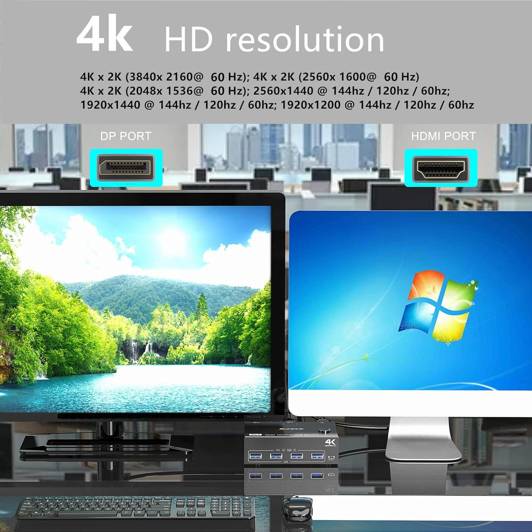 DP + HDMI KVM Switch 2 Computer 2 Monitore, Zwei Monitore Displayport USB 3.0 KVM Umschalter für zwe