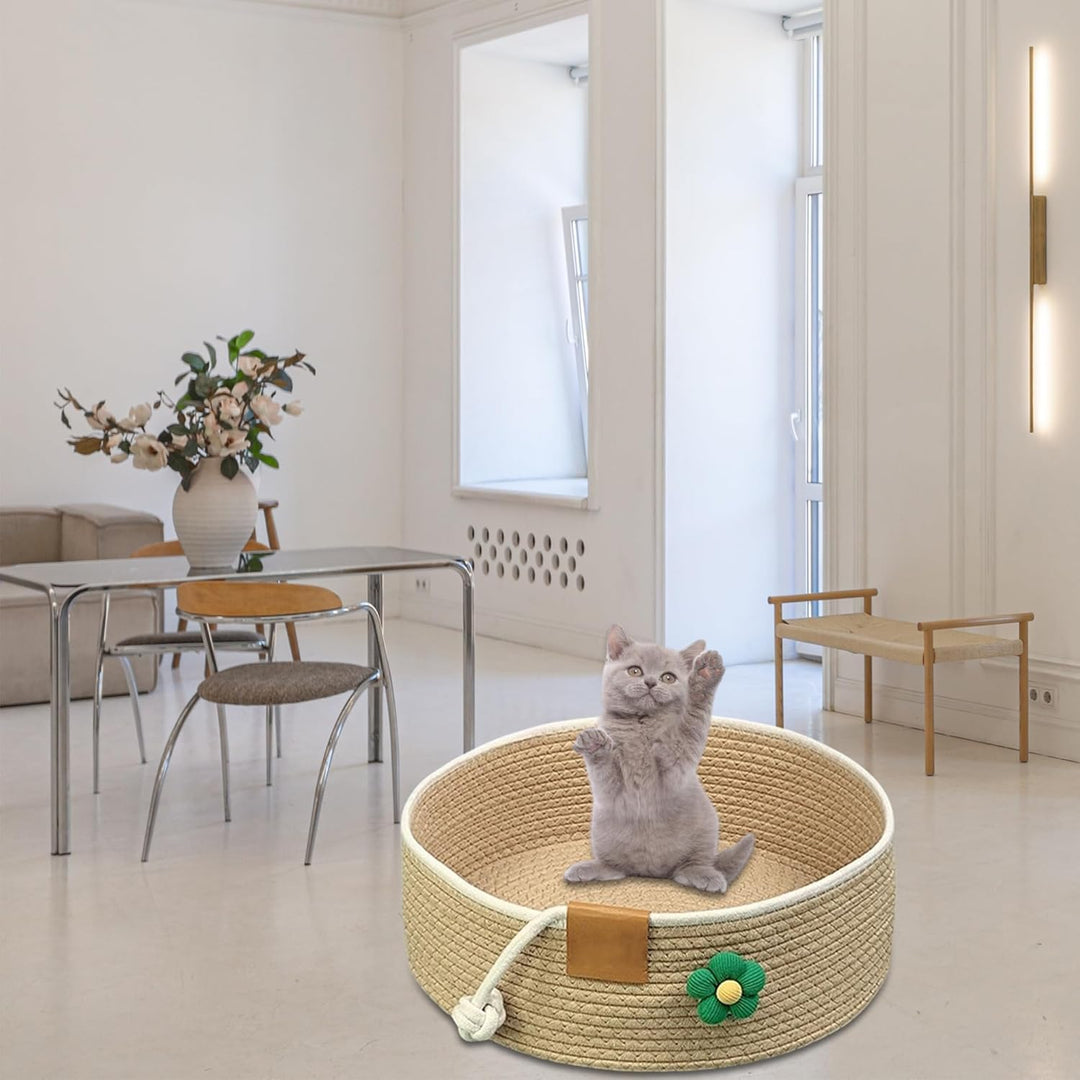 Gewebtes Katzenbett, 35 cm Durchmesser Faltbarer Korb-Nistplatz, Atmungsaktives Haustier-Liegebett,