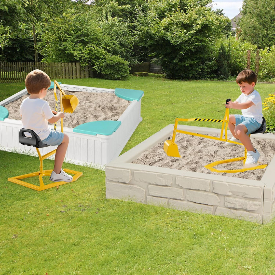 GOPLUS Sitzbagger Kinder, Aufsitzbagger mit 360° drehbarem Sitz, Sandkastenbagger aus Metall mit Sch
