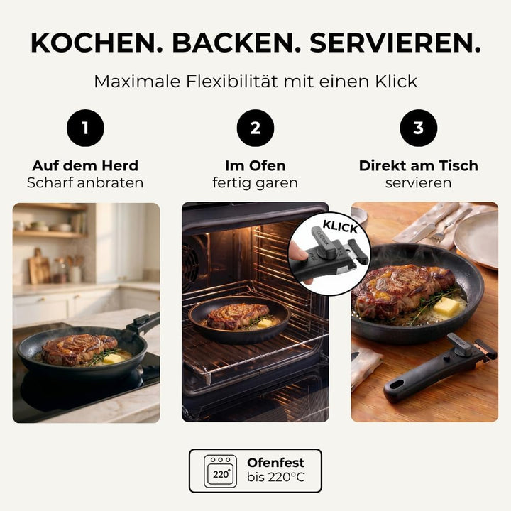 Pro Topf und Pfannenset 12-teilig Induktion, Abnehmbarer Griff, Stapelbar, Platzsparend, Backofenfes