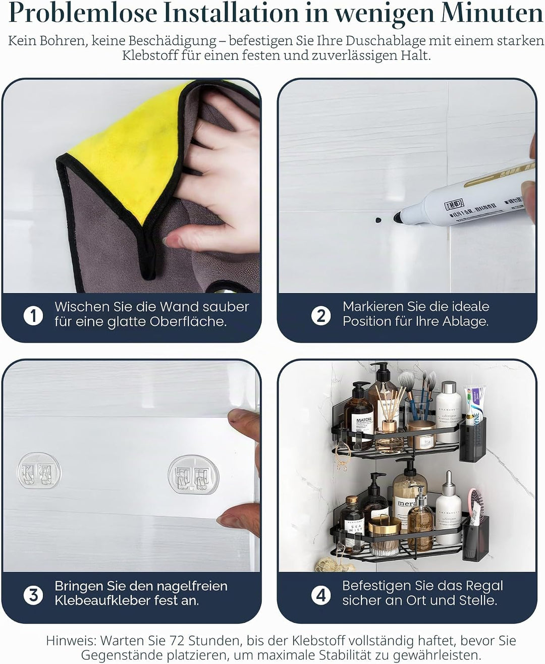 ADOV Eck-Dusch-Caddy, selbstklebender Badezimmer-Caddy mit Seifenhalter, Rostfreie Edelstahl-Duschre