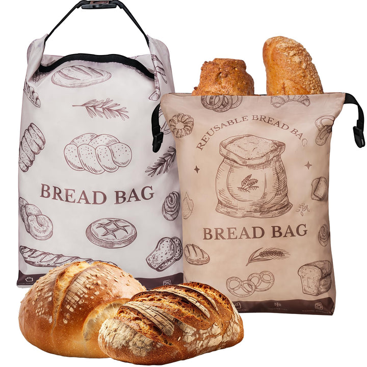NiHome 2 Stück Wiederverwendbare Brotbeutel mit Reissverschluss, für Selbstgemachtes Brot, Grosse Br