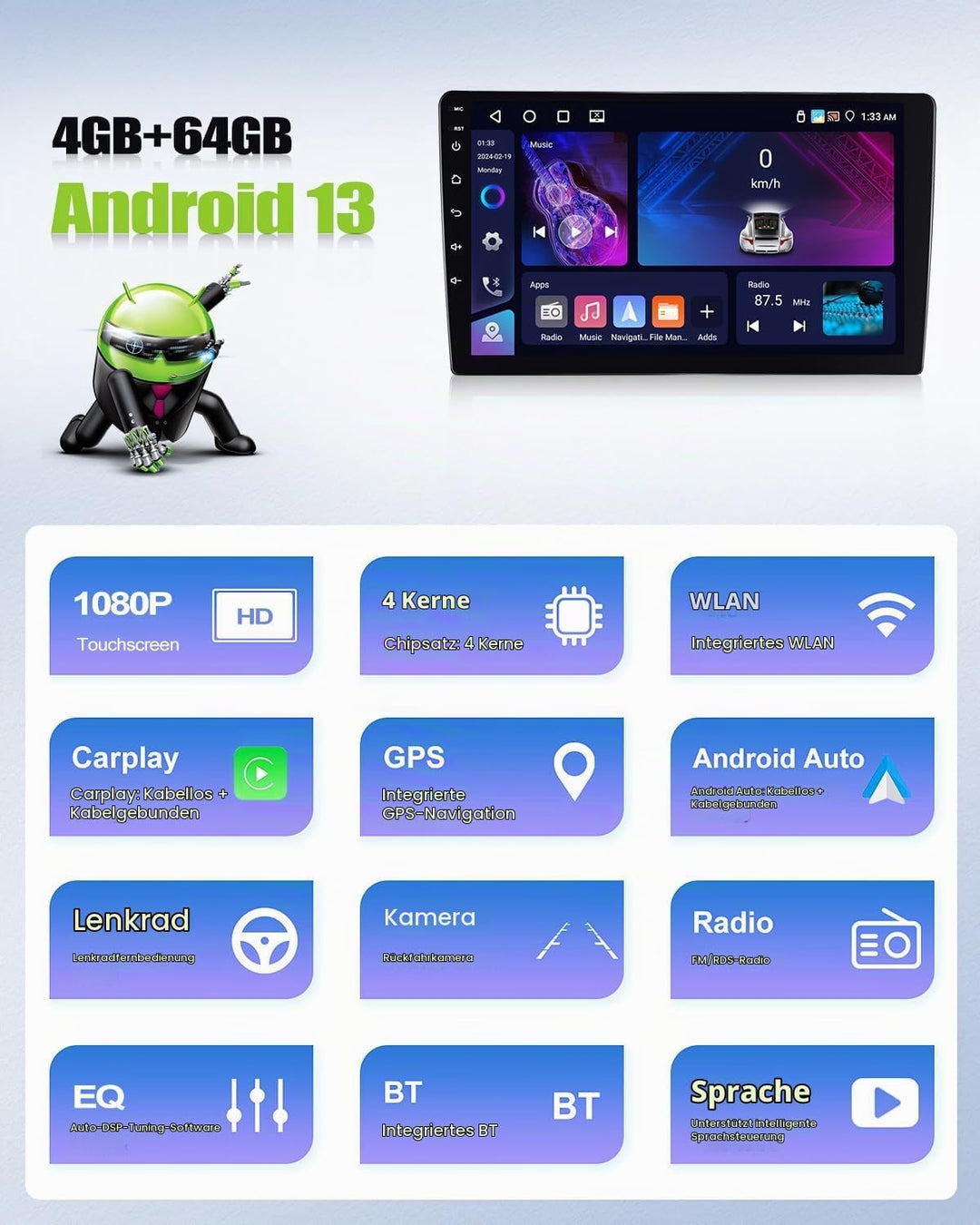 CAMECHO 4G+64G Android 15 Autoradio für Kia Sportage 3 III SL 2010-2016 mit Navi Carplay Android Aut