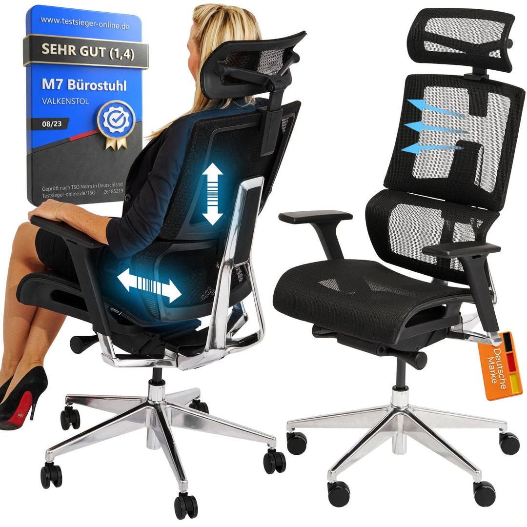 VALKENSTOL M7 Bürostuhl Ergonomisch mit Adaptiver Lordosenstütze Chefsessel Ergonomischer Bürostuhl