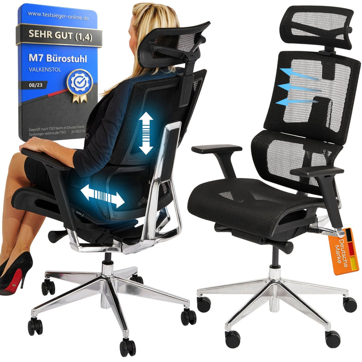 VALKENSTOL M7 Bürostuhl Ergonomisch mit Adaptiver Lordosenstütze Chefsessel Ergonomischer Bürostuhl