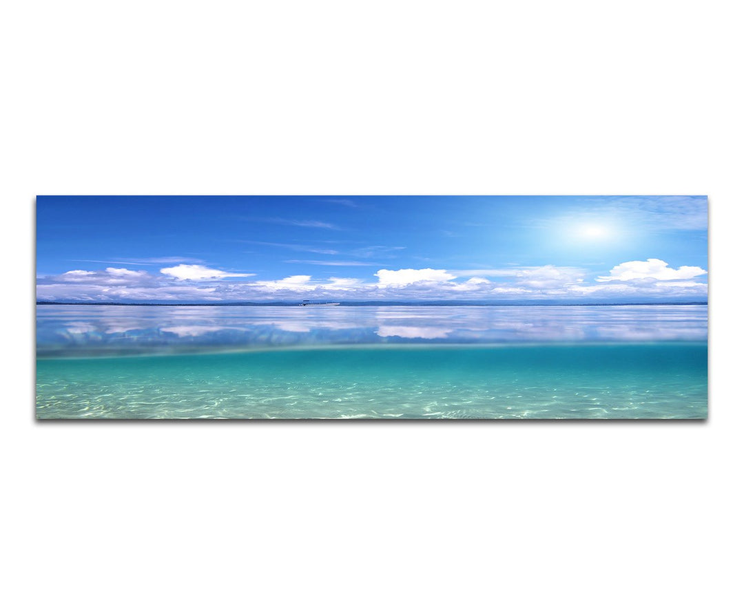Paul Sinus Art Panoramabild auf Leinwand und Keilrahmen 150x50cm Karibik Meer Wolkenhimmel Sonne Ref