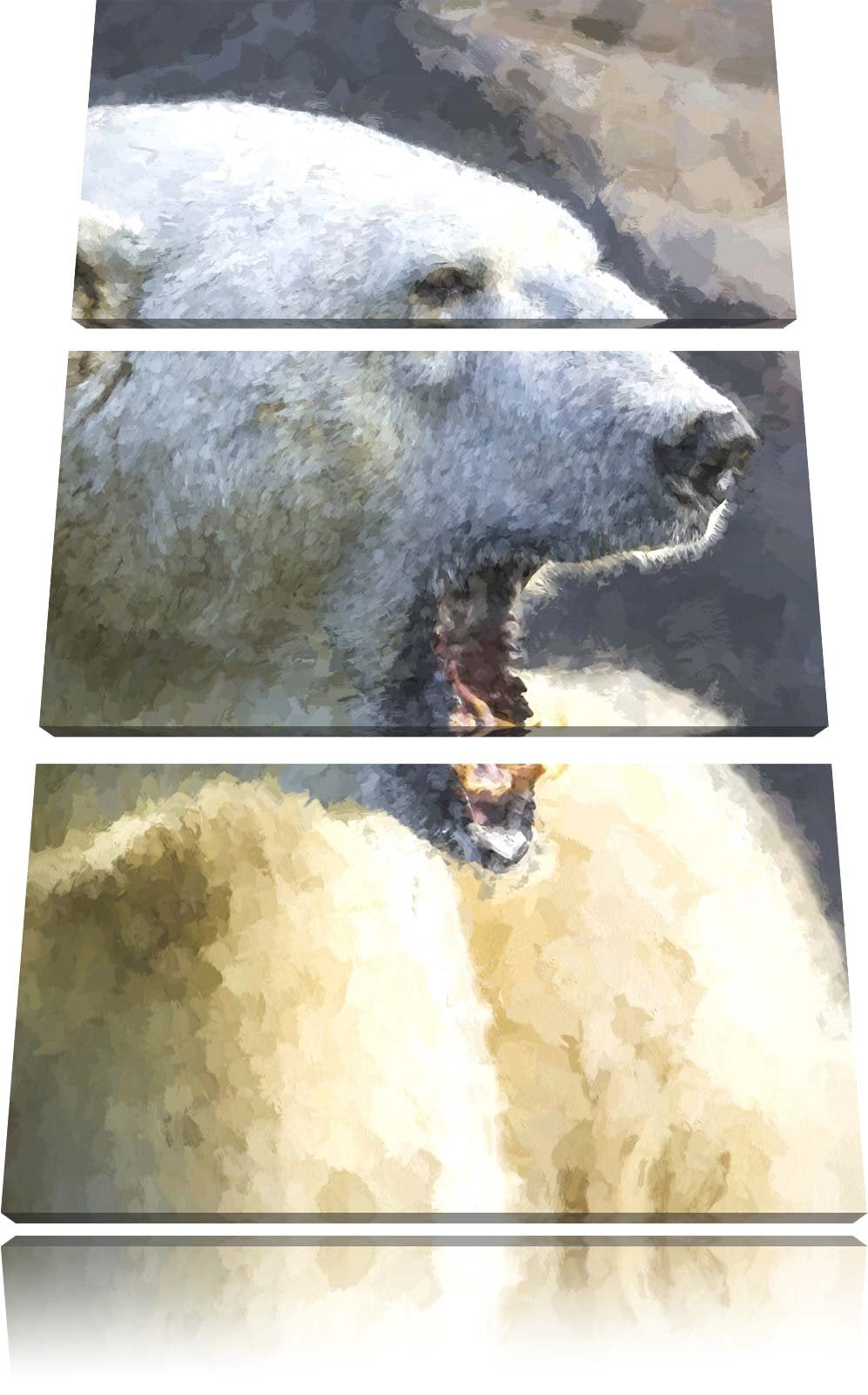 brüllender Eisbär Spezial 3-Teiler Leinwandbild 120x80 Bild auf Leinwand, XXL riesige Bilder fertig