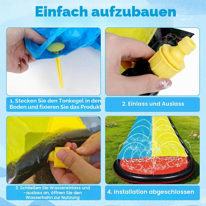 Foreverup 610CM Wasserrutsche Garten für Kinder,Wasserrutschmatte mit 2 Bodyboards, Aufblasbare Wass