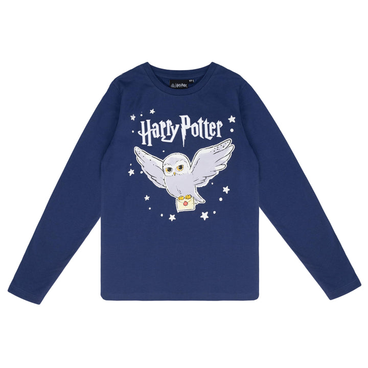 Harry Potter Mädchen Pullover Hogwarts Langarmshirt - T-Shirt mit Hedwig Design - 100% Baumwolle - B