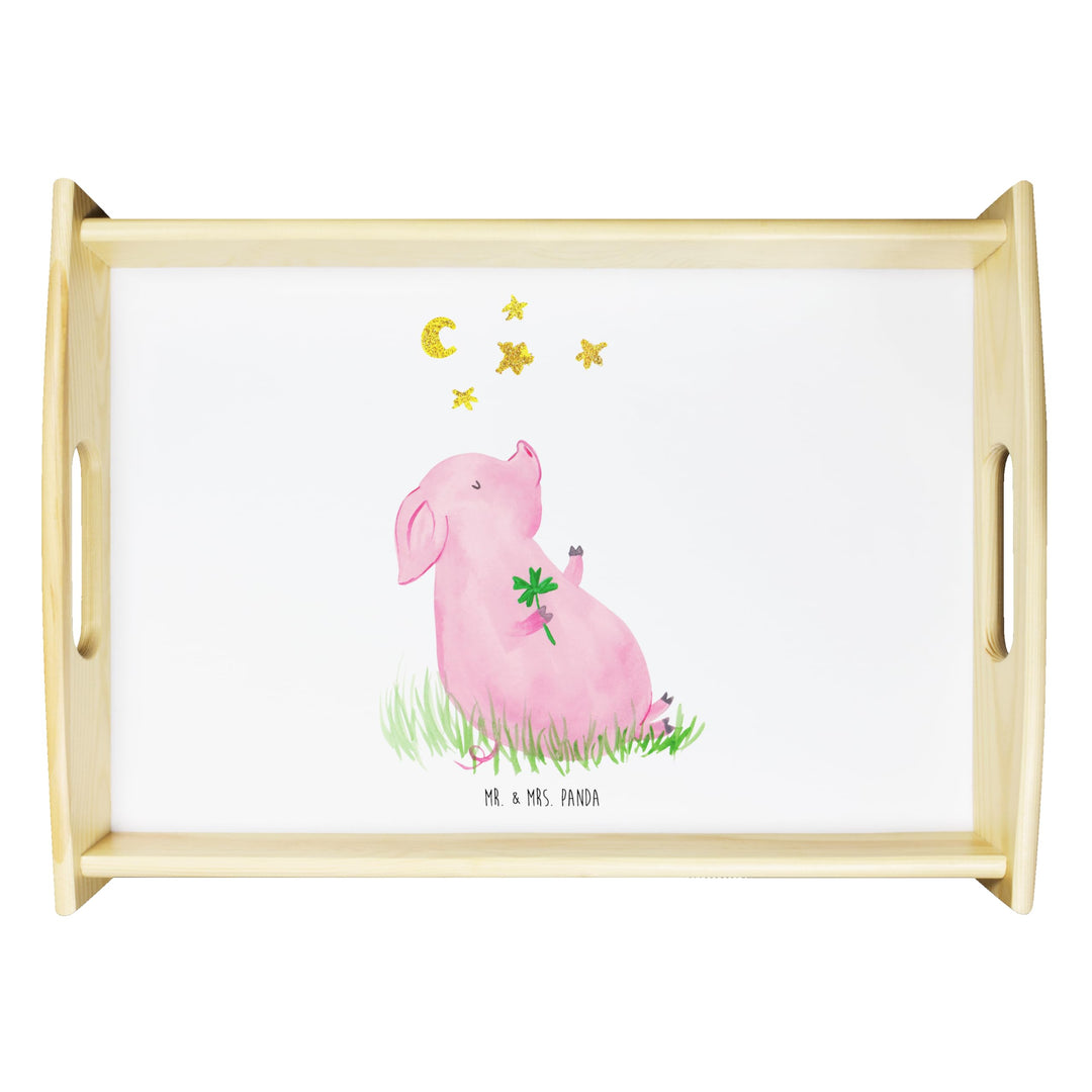 Mr. &amp; Mrs. Panda Dekotablett Schwein Glück - Geschenk, Schweinchen, Frühstückstablett, Serviertablet