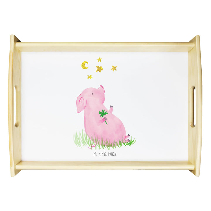 Mr. &amp; Mrs. Panda Dekotablett Schwein Glück - Geschenk, Schweinchen, Frühstückstablett, Serviertablet