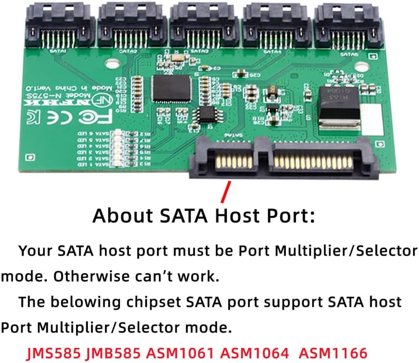NFHK SATA 3.0 6Gbps 1 bis 5 Splitter Ports HUB Adapter Konverter PM Multiplier Port Selector JMB575