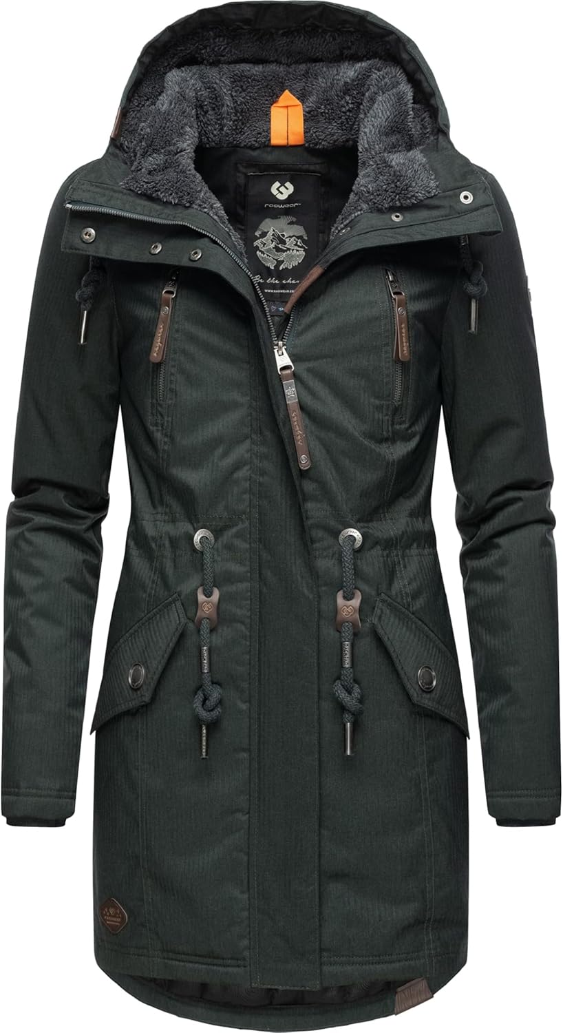 Ragwear Damen Wintermantel warm gefütterter Parka lang wasserdicht mit Kapuze Elsie Melange XS-6XL X