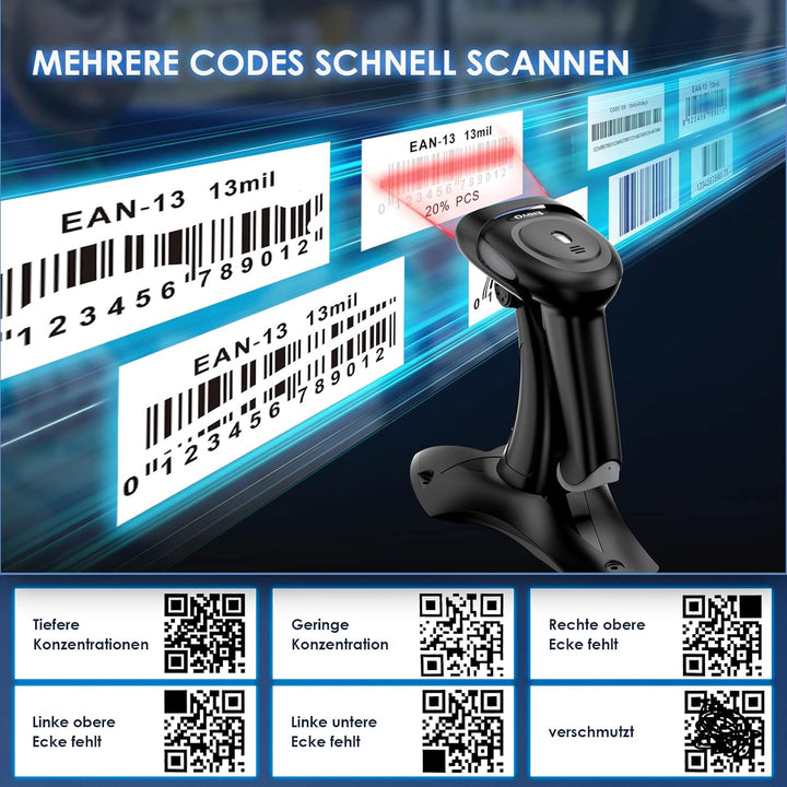 Eyoyo Barcode Scanner 1D 2D QR Handheld, Scanner 3 in 1 Connection Type Bluetooth 2.4G Wireless USB