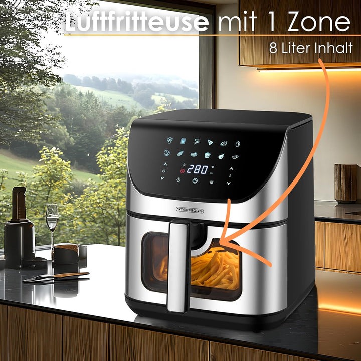 Heissluftfritteuse | 8 Liter | Heissluftfritteuse | 4 in 1 Mini Backofen | Fritteuse | Dörrautomat |