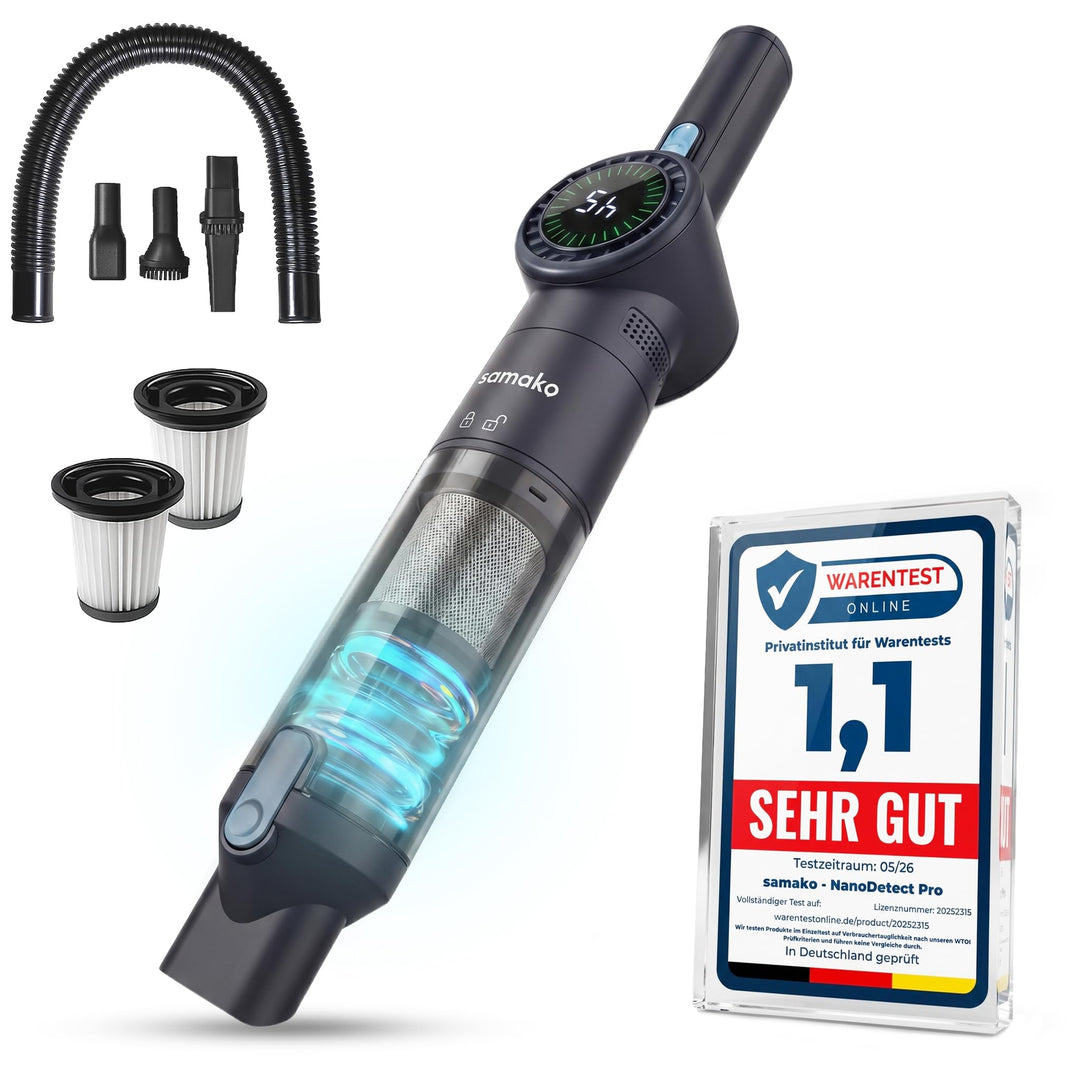 Samako NanoDetect Pro 135W Auto Handstaubsauger Akku, kabelloser Handsauger mit HEPA-Filter, Auflade
