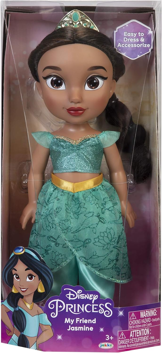 Disney Princess Jasmin Puppe 35cm, reflektierende Glitzeraugen, bewegliche Gelenke, ausziehbares Out