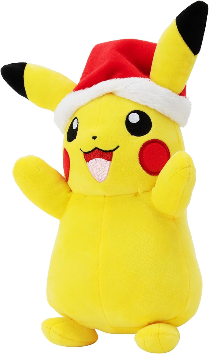 Pokémon PKW3376-20 cm Winter Plüsch - Pikachu mit Weihnachtsmütze, offizielles Plüsch, Pikachu
