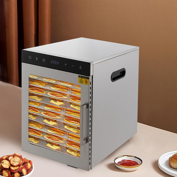 10 Schicht Dehydrator,800 W Dörrautomat Edelstahl,Edelstahl Tablett 10 Stk,Dörrgerät, Trocknen Dehyd