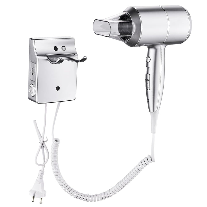 QL Haartrockner Ionen mit Wandhalterung und USB-Steckdose,Föhn mit ThermoProtect Technologie 2000wat