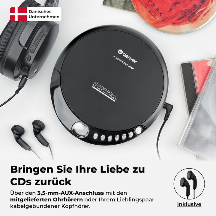 Denver DM-24 Discman, Schwarz ohne Anti-Schock Single, ohne Anti-Schock Single