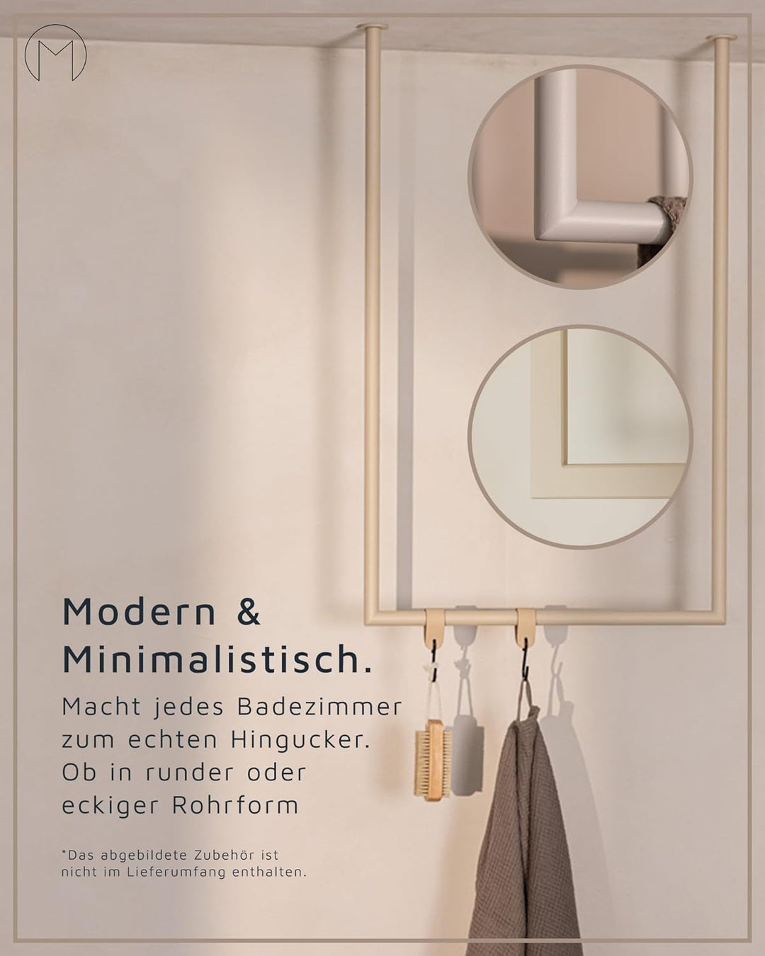 Metallbude Handtuchhalter TENSI Cashew - Deckenmontage - Pulverbeschichtetes Stahlrohr - Kratz-, Sto