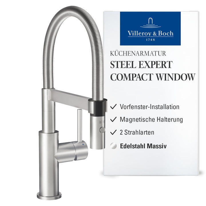 Villeroy &amp; Boch Steel Expert Compact Window Küchenarmatur, Hochdruck, Wasserhahn Küche mit Vorfenste
