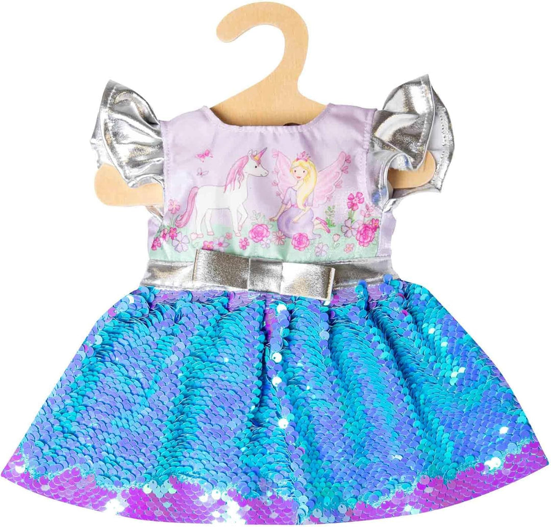 Heless 1131 - Kleid für Puppen im Design Fee und Einhorn, mit Wendepailletten und silberner Krone, G