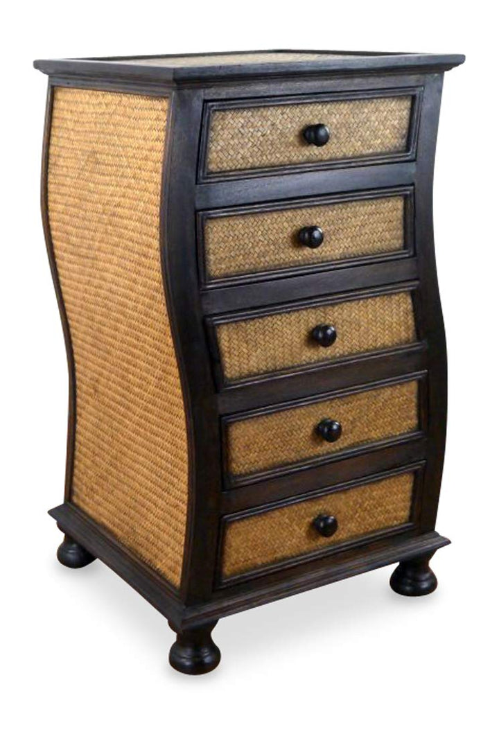 livasia Rattankommode, Rattanschrank, Kommode aus Holz und Rattan (wellig), wellig