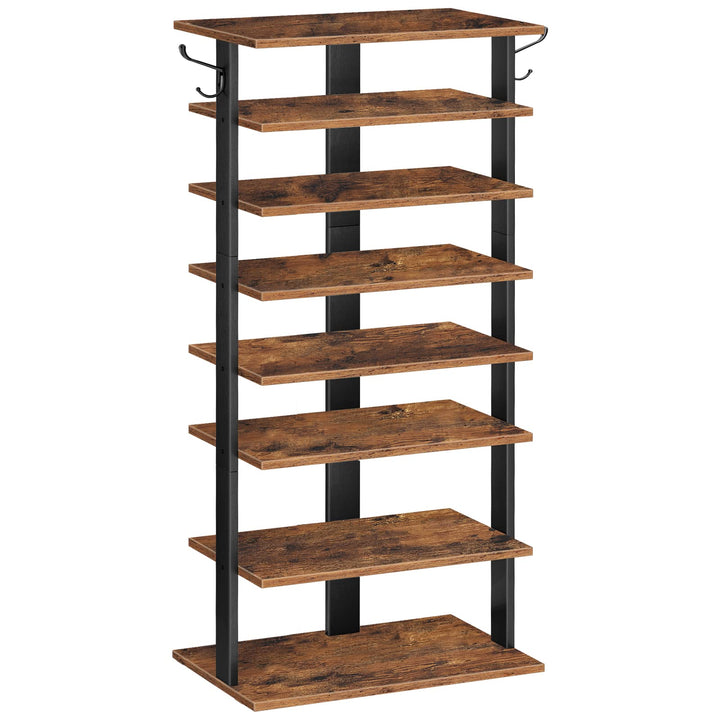 HOOBRO 8-lagiges Schuhregal, schmales Schuhablage, 50 cm Schuhschrank mit 2 Haken, Ablagegestelle, p