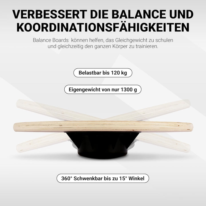 MSPORTS Balance Board aus Holz 39 cm Durchmesser inkl. Balance Übungsposter + Workout App GRATIS The