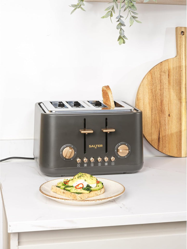 SALTER Pebble 4-Scheiben-Toaster – breiten Schlitzen, 6 Bräunungsstufen, selbstzentrierende Schlitz,