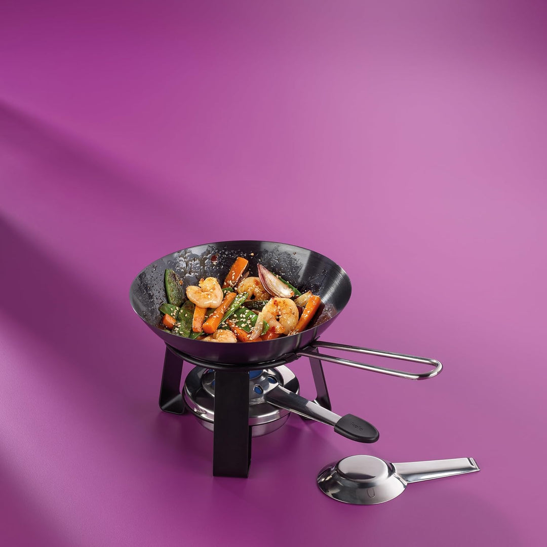 kela Gusseisen Wok 18 cm JOY, Mini Wokset mit Tischwok, Rechaud und Pastenbrenner, kleiner Wok Induk