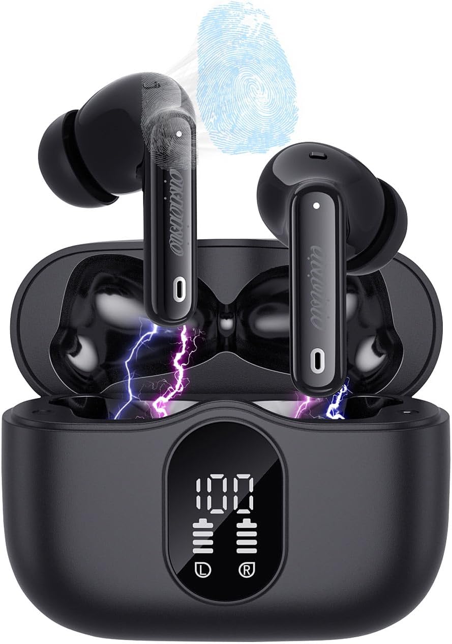 auvisio Headset, Bluetooth: Kabellose In-Ear-Kopfhörer mit Ladecase, Noise-Cancelling, schwarz (Kopf