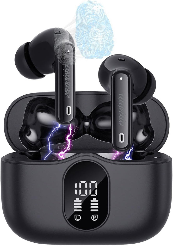 auvisio Headset, Bluetooth: Kabellose In-Ear-Kopfhörer mit Ladecase, Noise-Cancelling, schwarz (Kopf