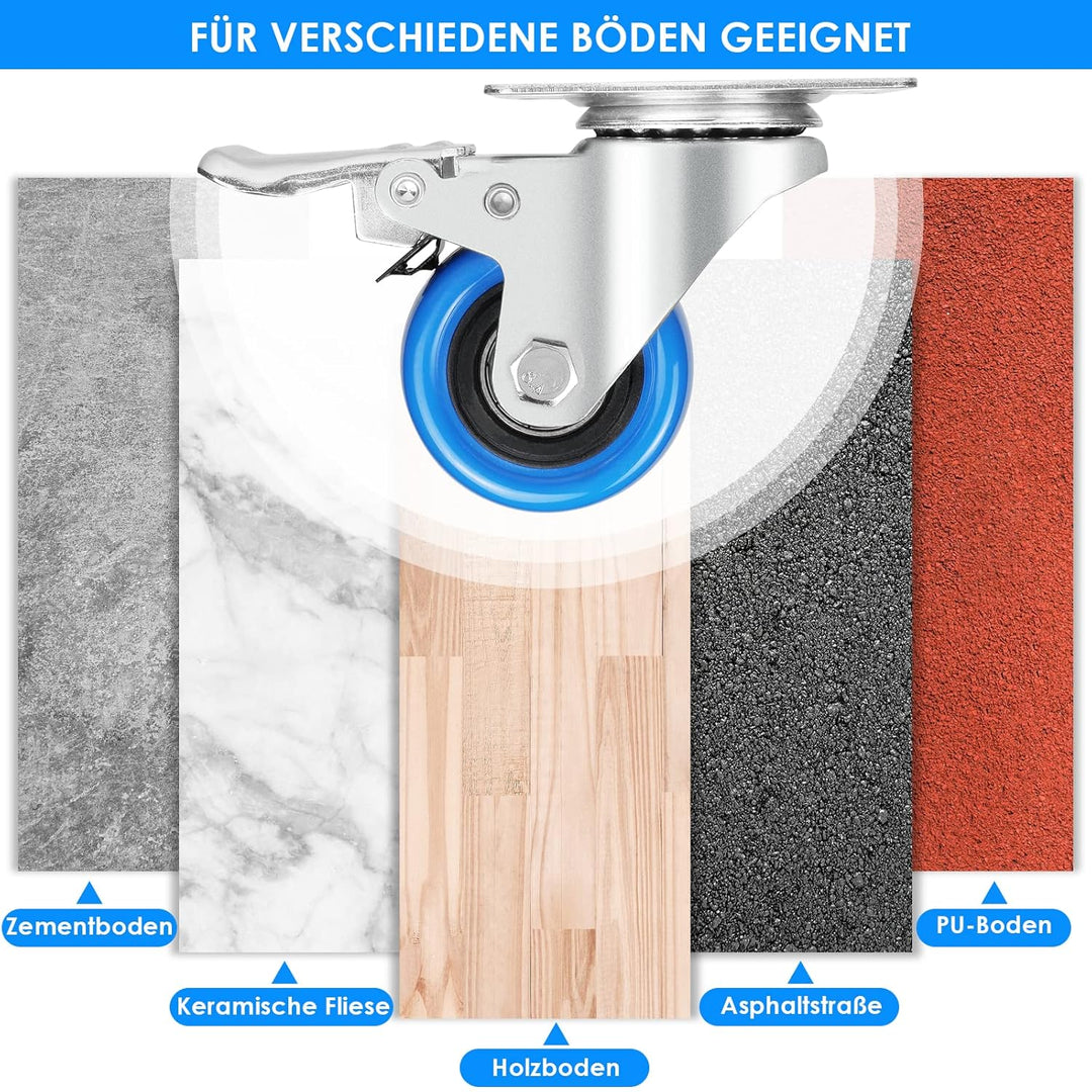 Asibaade 4PCS Lenkrollen 50mm Transportrollen Möbelrollen mit Bremsem 360° Drehung bis 200KG Tragbar