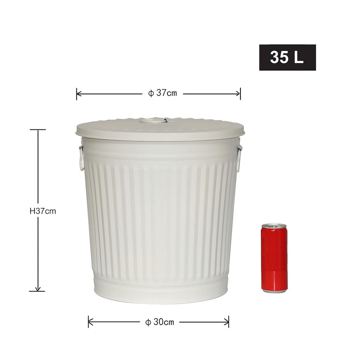 Jinfa Retrodesign Mülleimer mit Deckel | Cremeweiss | Ø 36 cm, Höhe 36,5 cm, 35 Liter 1 Stück - 35 L