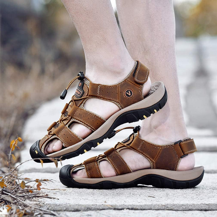 ZYLDK Sandalen Herren Leder Strand Wandersandale Trekkingsandalen Outdoorschuhe Sommer Freizeitschuh