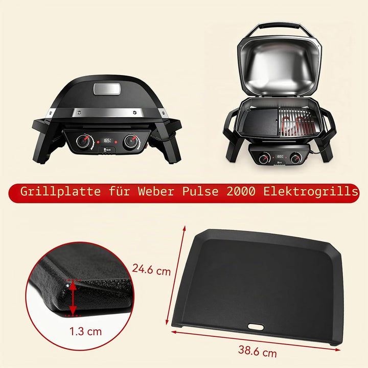 38,6 x 24,6 CM Gusseisen Plancha Grillplatte für Weber Pulse 2000 Elektrogrills, Langlebige und Hitz