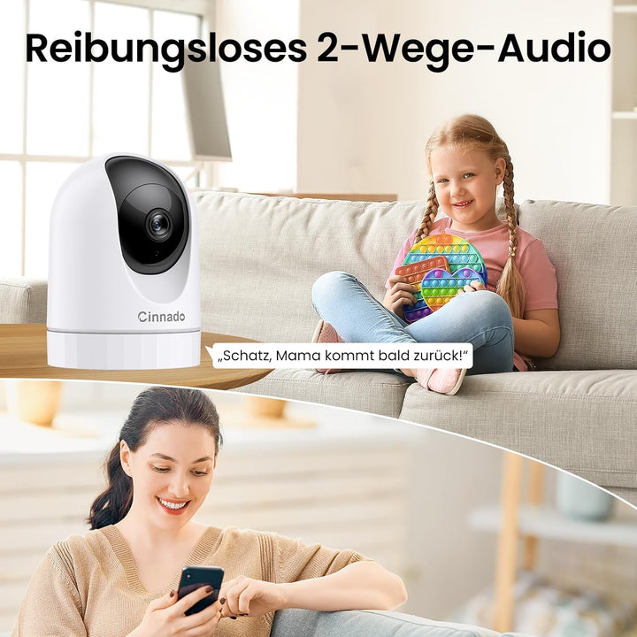 Cinnado Überwachungskamera Innen - 2K 3MP Babyphone mit Kamera, 360 Grad WLAN Indoor Hundekamera mit