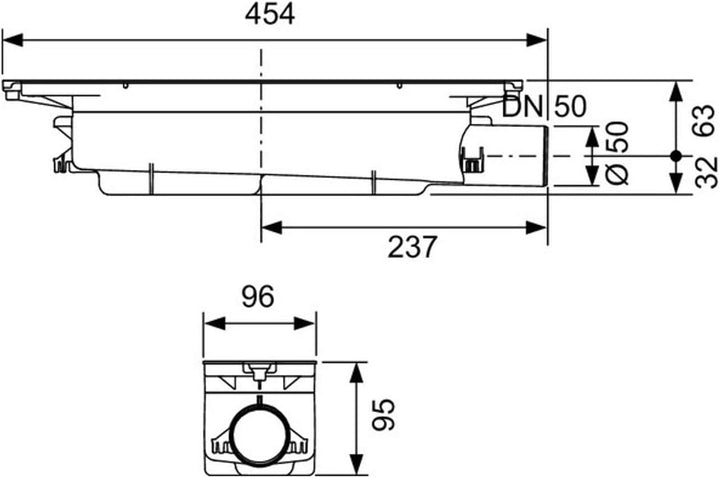 TECEdrainprofile Ablauf Norm, Auslauf DN 50 seitlich, 0,8 l/s