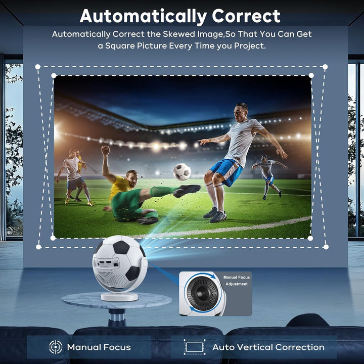 [Fussball-Beamer] Mini Beamer,Smart Projektor mit WiFi 6 und Bluetooth 5.4,Android 14,180°Dreh,Auto
