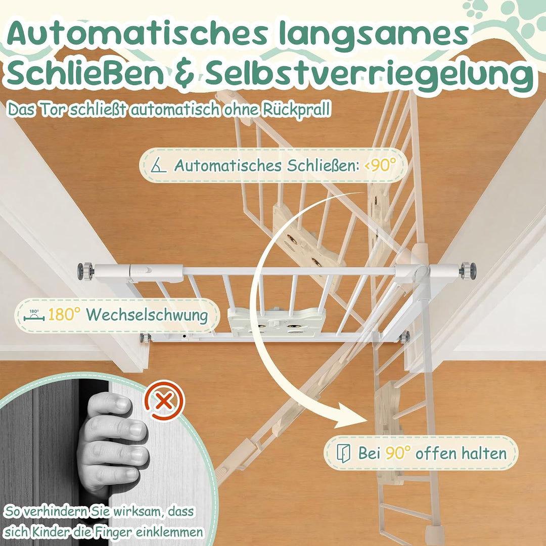 ACXIN Türschutzgitter Weiss 105-115 cm, Kinder Schutzgitter mit Katzenklappe, Babygitter Metall für