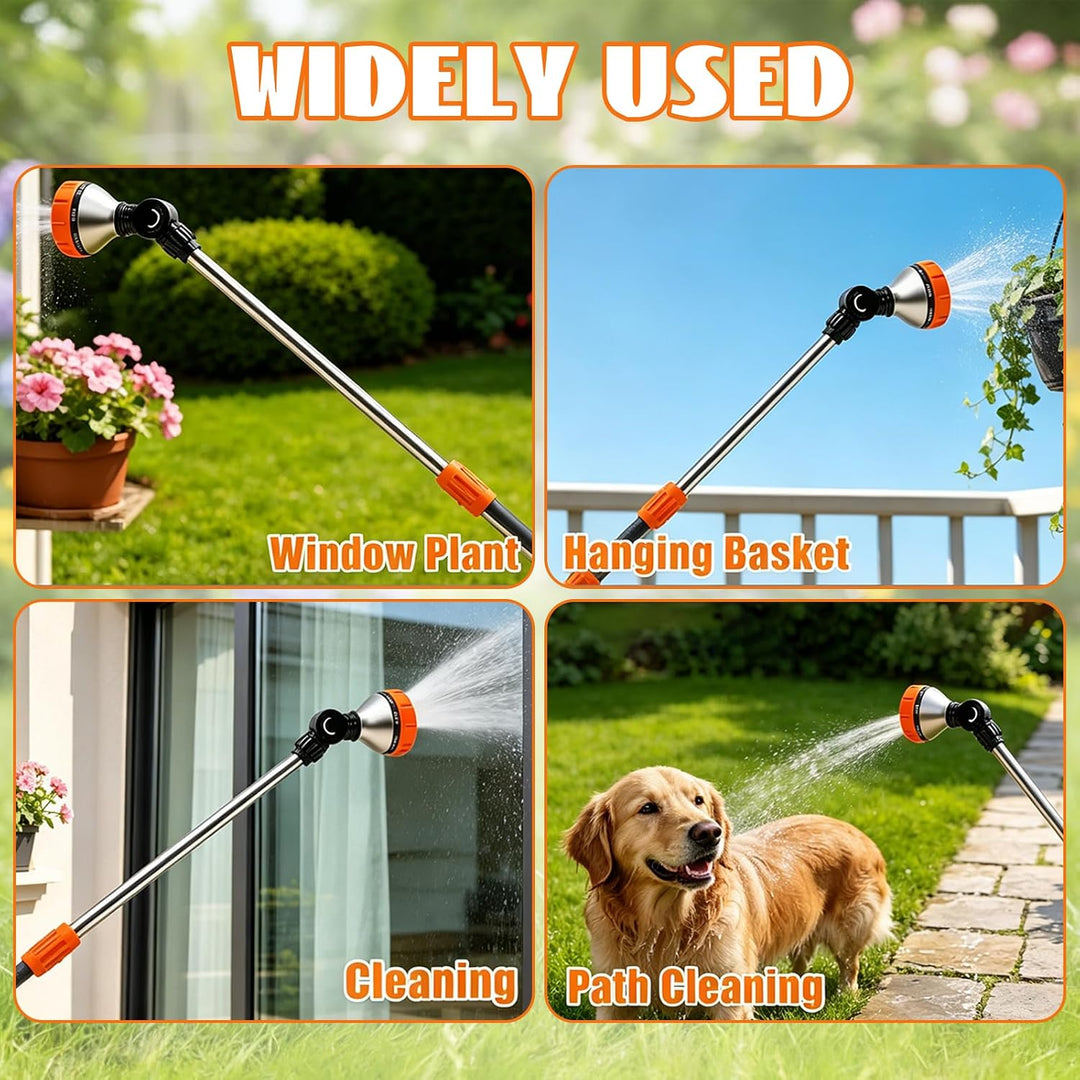 Garden Giessstab, 47CM Giessstab Lang mit 180° Schwenkbaren Kopf, Gartenbrause Metall mit 8 Sprühmus