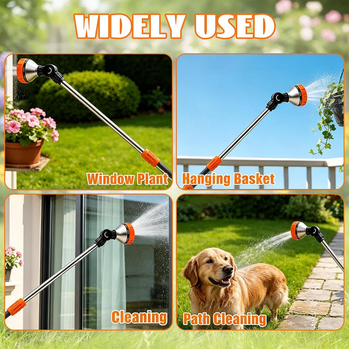 Garden Giessstab, 47CM Giessstab Lang mit 180° Schwenkbaren Kopf, Gartenbrause Metall mit 8 Sprühmus