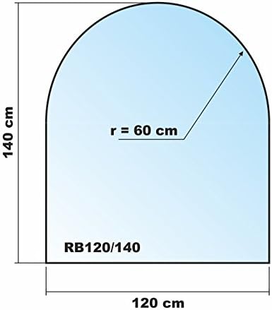 Rundbogen 120x140cm Glas schwarz - XXL Funkenschutzplatte Kaminbodenplatte Glasplatte f. Kaminofen O
