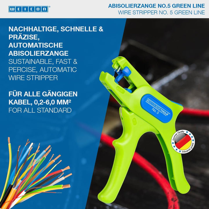 WEICON TOOLS Abisolierzange No. 5 Green Line | Nachhaltige Rohstoffe | Automatische Abisolierzange v
