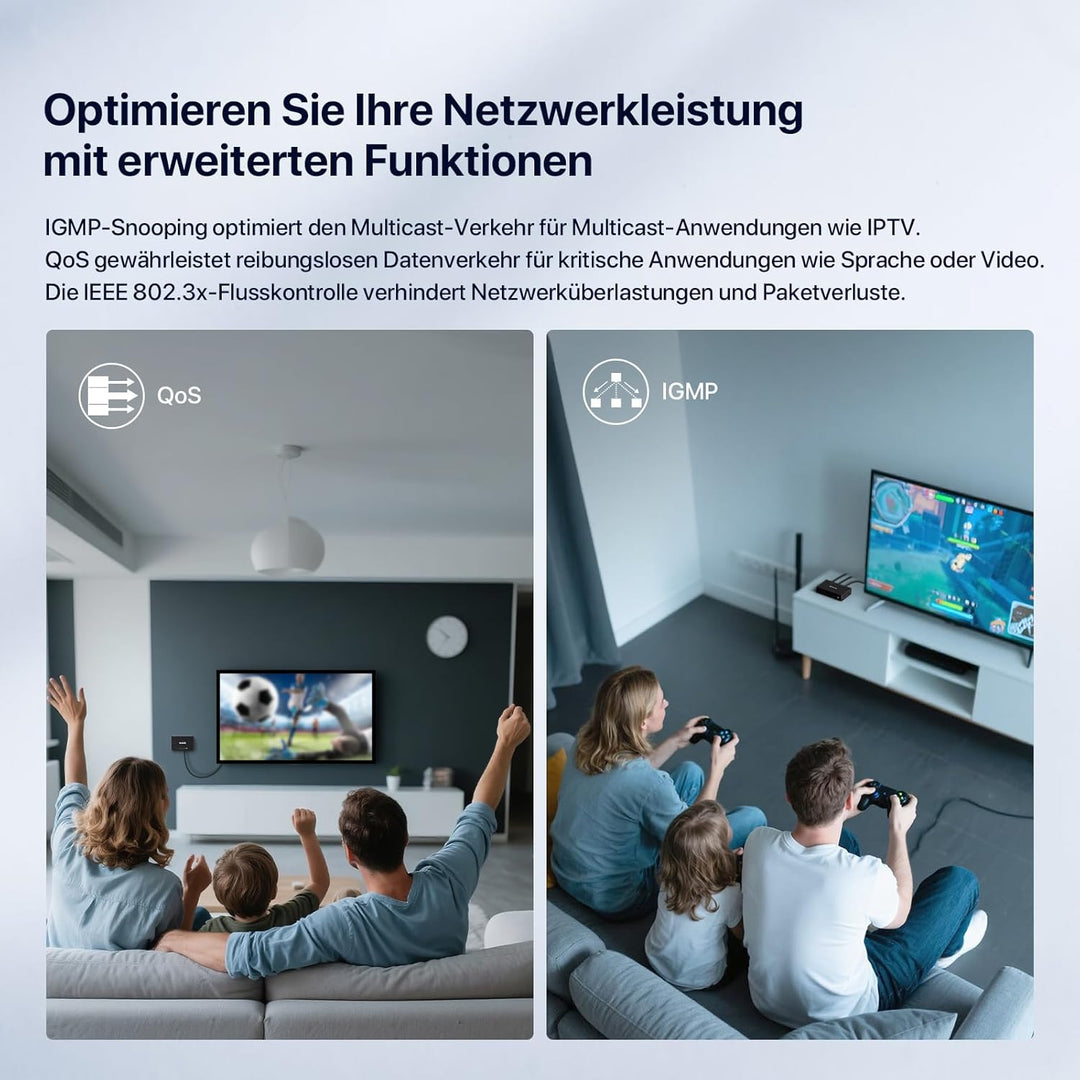Tenda LAN Switch 8 Port Gigabit Netzwerk Switch Ethernet Splitter (IGMP-Snooping, QoS, Plug-and-Play